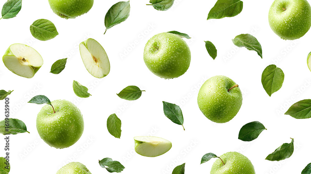 Green apple with water splash on transparent background Green apple with water splash on transparent background