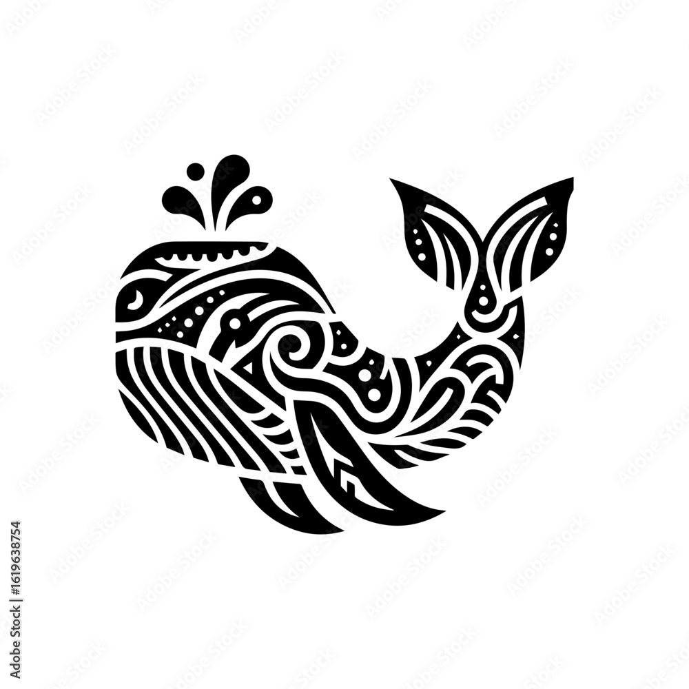 Obraz premium Modern tribal whale head with tail motifs