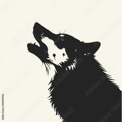 A stylized black silhouette of a wolf howling upwards against a cream background, capturing raw animalistic energy