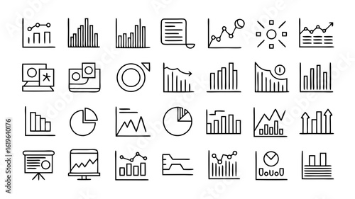 Diverse set of data visualization icons showcasing various chart types and business analytics concepts