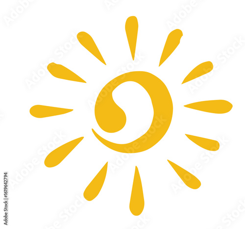 Doodle sun icons. Hot weather suns collection isolated on white. Summer doodles with sunlight, sketch drawings, hand drawn sunshine objects. Vector illustration