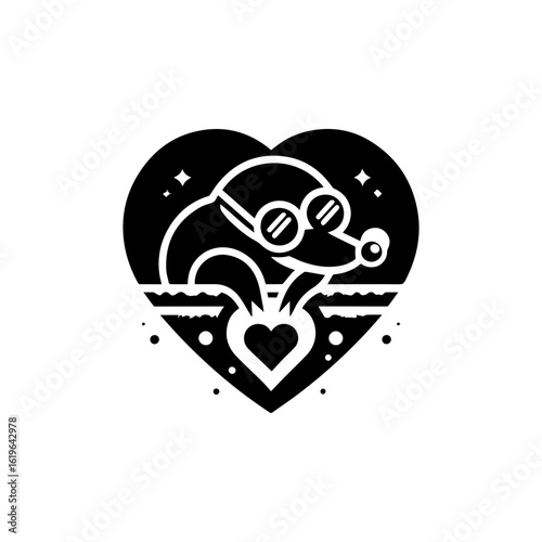 mole wearing round goggles digging a heart-shaped tunnel