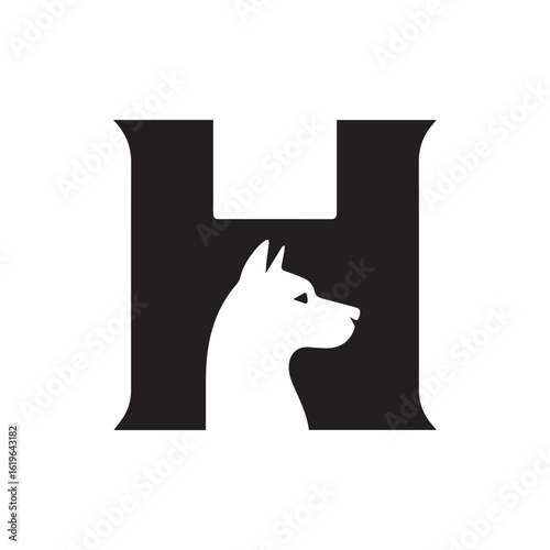 Black letter H with white dog profile animal canine