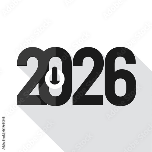 Illustration featuring the year 2026 in dark grey digits with long shadows. A white, inverted power button sits in the center