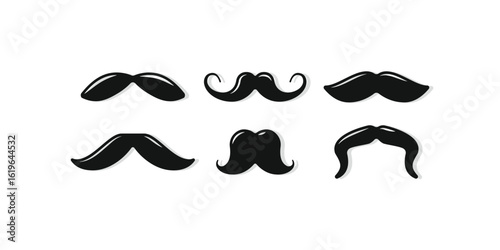 Classic and modern mustache silhouettes with subtle shadows. Hipster, barber shop, and male grooming design assets
