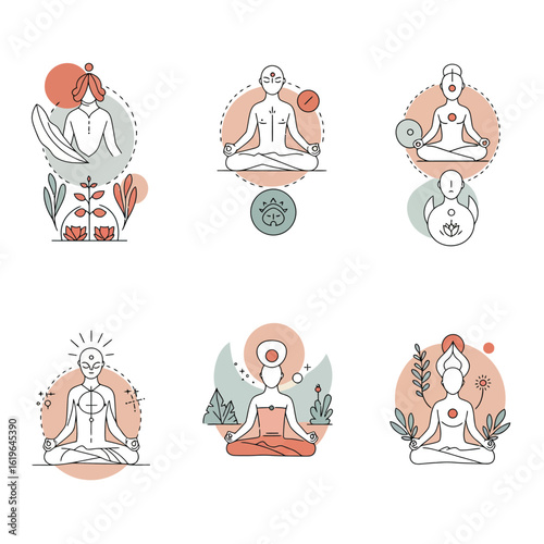 Holistic Wellbeing Yoga and Meditation Poses in Minimalist Vector Style