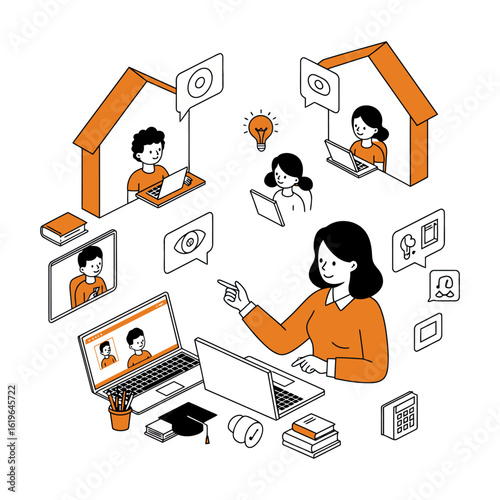 Online learning illustration Homeschooling education graduation graphic