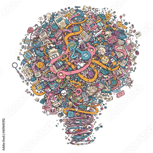 Overwhelmed Mind Colorful Doodle Art of Mental Clutter and Chaos