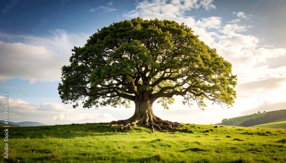 Obraz premium Majestic tree in a grassy landscape