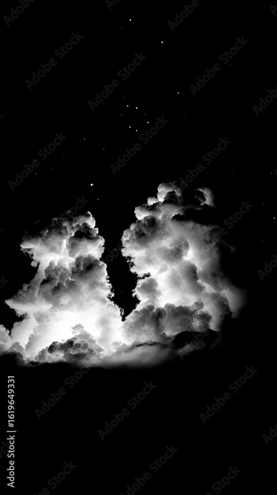 Obraz premium Glowing cumulus clouds against night sky dramatic black and white storm photography