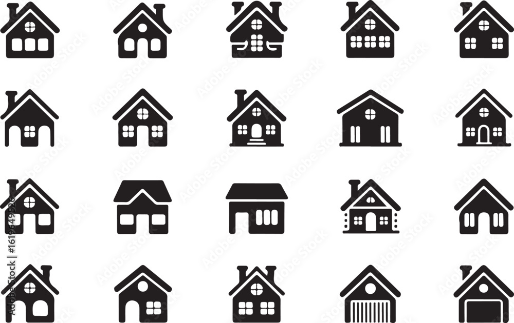 Fototapeta premium Various house designs with windows and chimneys home
