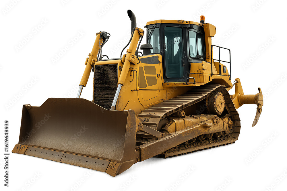 Fototapeta premium Isolate Transparent Heavy bulldozer ready for construction work. PNG Die-Cut For Advertising