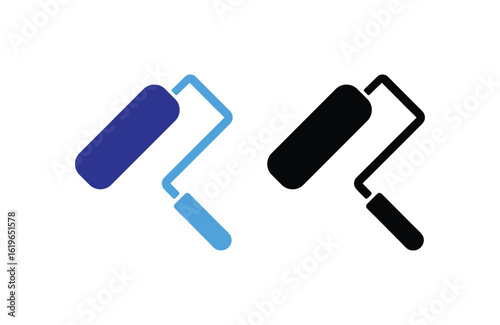 Paint roller icon vector painting tool silhouette brush for, color, repaint, renovation, interior