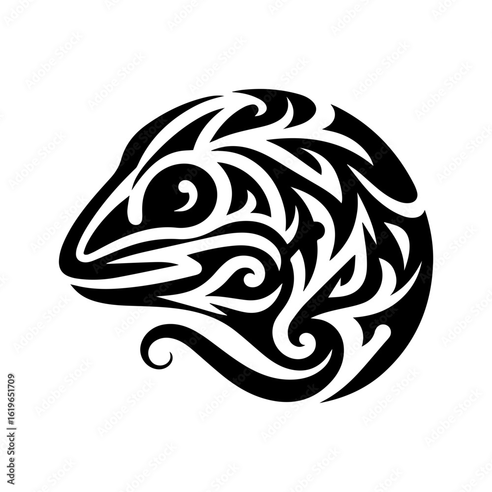 Monochrome tribal lizard head silhouette Monochrome tribal lizard head silhouette