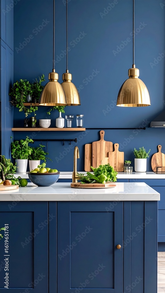 Obraz premium Modern kitchen in deep blue