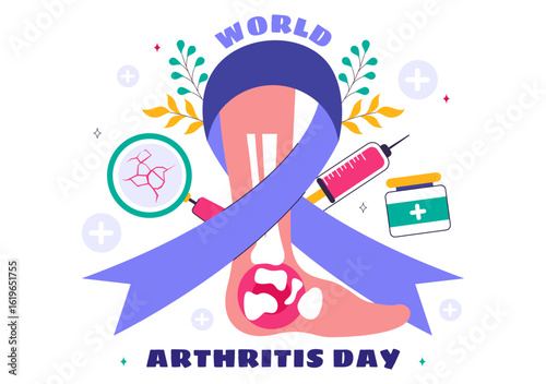 World Arthritis Day Illustration featuring Medical Treatment for Rheumatism and Osteoarthritis with an Xray Scan and Bone Structure in a Background