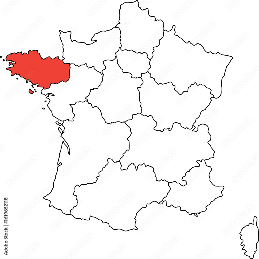 Obraz premium Map of Brittany (Bretagne), France map with Brittany (Bretagne) highlighted, perfect for infographics, education, editorial and travel design.