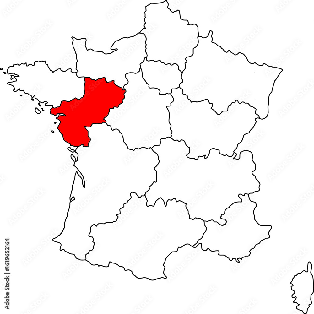 Obraz premium Map of Pays de la Loire, France map with Pays de la Loire highlighted, perfect for infographics, education, editorial and travel design