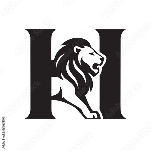 Majestic lion heraldic symbol integrated with bold letter H vector
