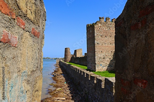 Bild auf Leinwand Fortress walls and towers of Smederevo Fortress in Serbia along the Danube River