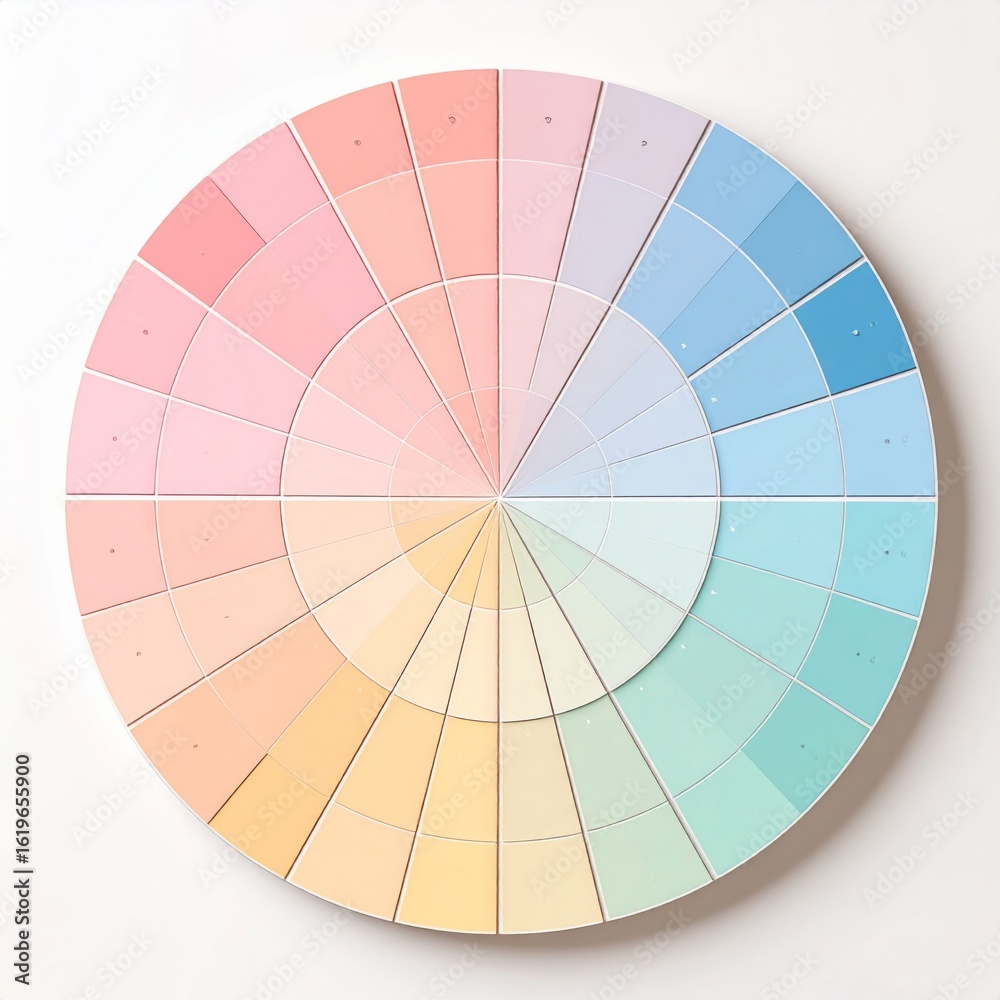 Obraz premium Pastel Toned Color Wheel Showing Shades with Radial Gradient Arrangement on White