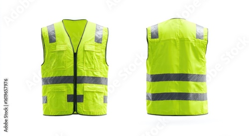 Bright lime-green safety vest, front and back views
