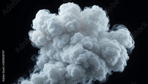 Stunning Abstract White Smoke Cloud in Dark Background, Detailed 3D Render