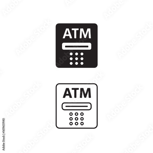ATM Machine Icon Set Flat Outline Style