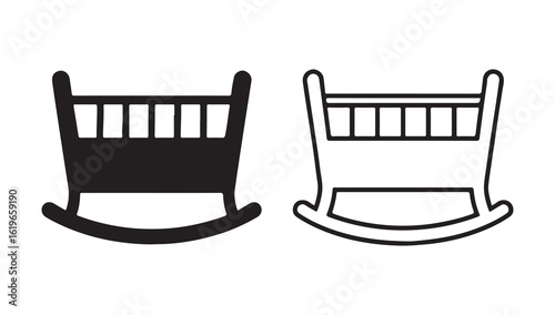 Baby Cradle Icon Set Flat Outline Style