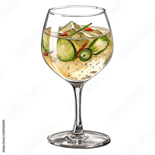 Refreshing gin and tonic with cucumber and chili, perfect for summer evenings