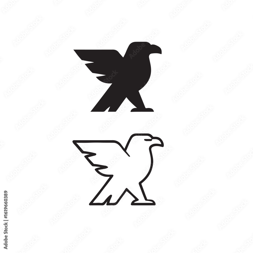 Obraz premium Eagle Icon Set Flat Outline Style
