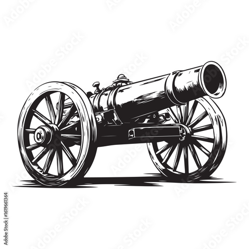 retro cannon engraving black and white outline