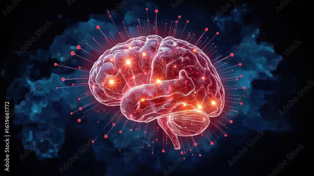 Fototapeta premium Trauma Focused Cognitive Behavioral Therapy. Glowing human brain with 