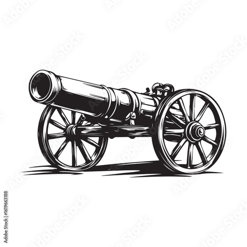 retro cannon engraving black and white outline