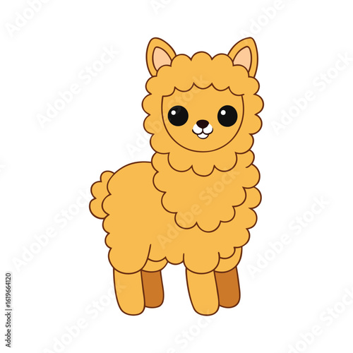 Cute cartoon alpaca illustration on white background