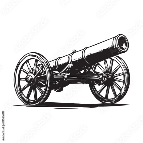 retro cannon engraving black and white outline