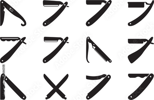 straight razor Barber Shop Tools Silhouette Set