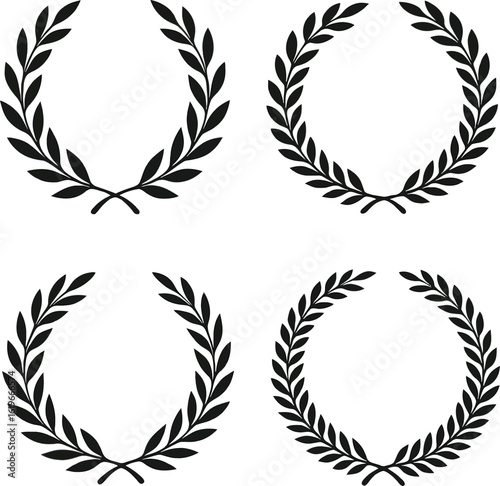 A vector set of ornate laurel wreath designs featuring delicate leaves, floral patterns, and elegant branch silhouettes, perfect for awards or decorative frames