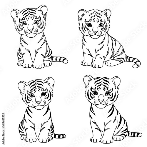 Adorable tiger cubs sitting patiently, perfect for design