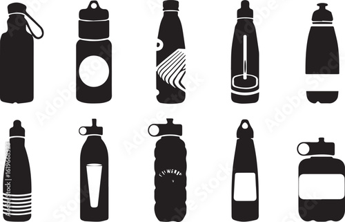 Water bottles silhouette set