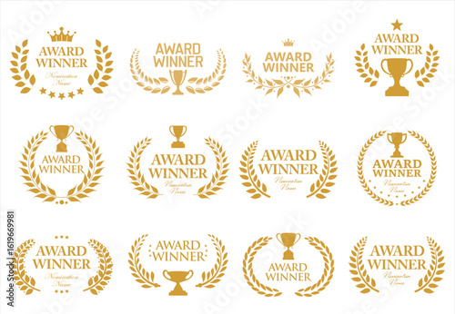 Award Winner emblem collection of laurel wreath on white background 