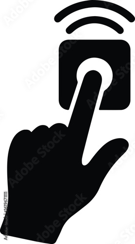 Silhouette finger pushing button doorbell with signal vector Illustrator