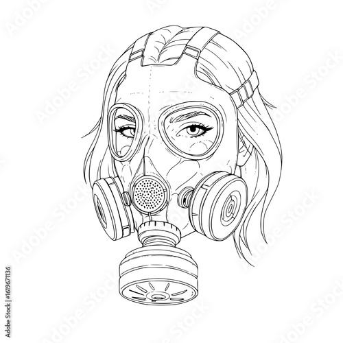 Woman's striking eyes peek through a gas mask