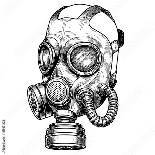 Vintage gas mask sketch captures survival and protection
