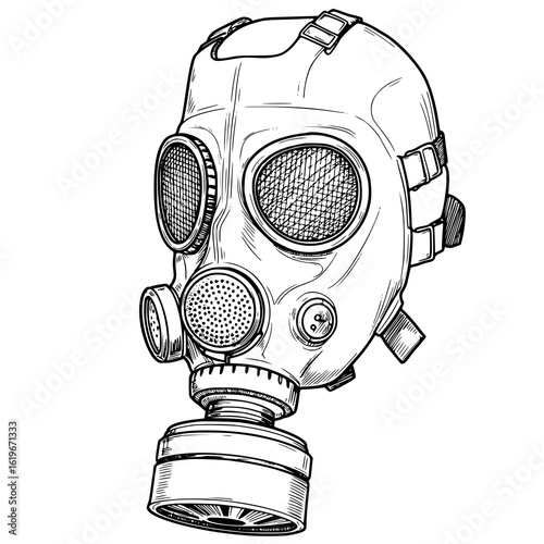 Vintage gas mask detailed sketch for protection