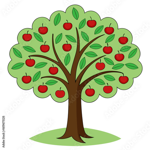 3d icon of cartoon apple tree with red fruit and green leaf