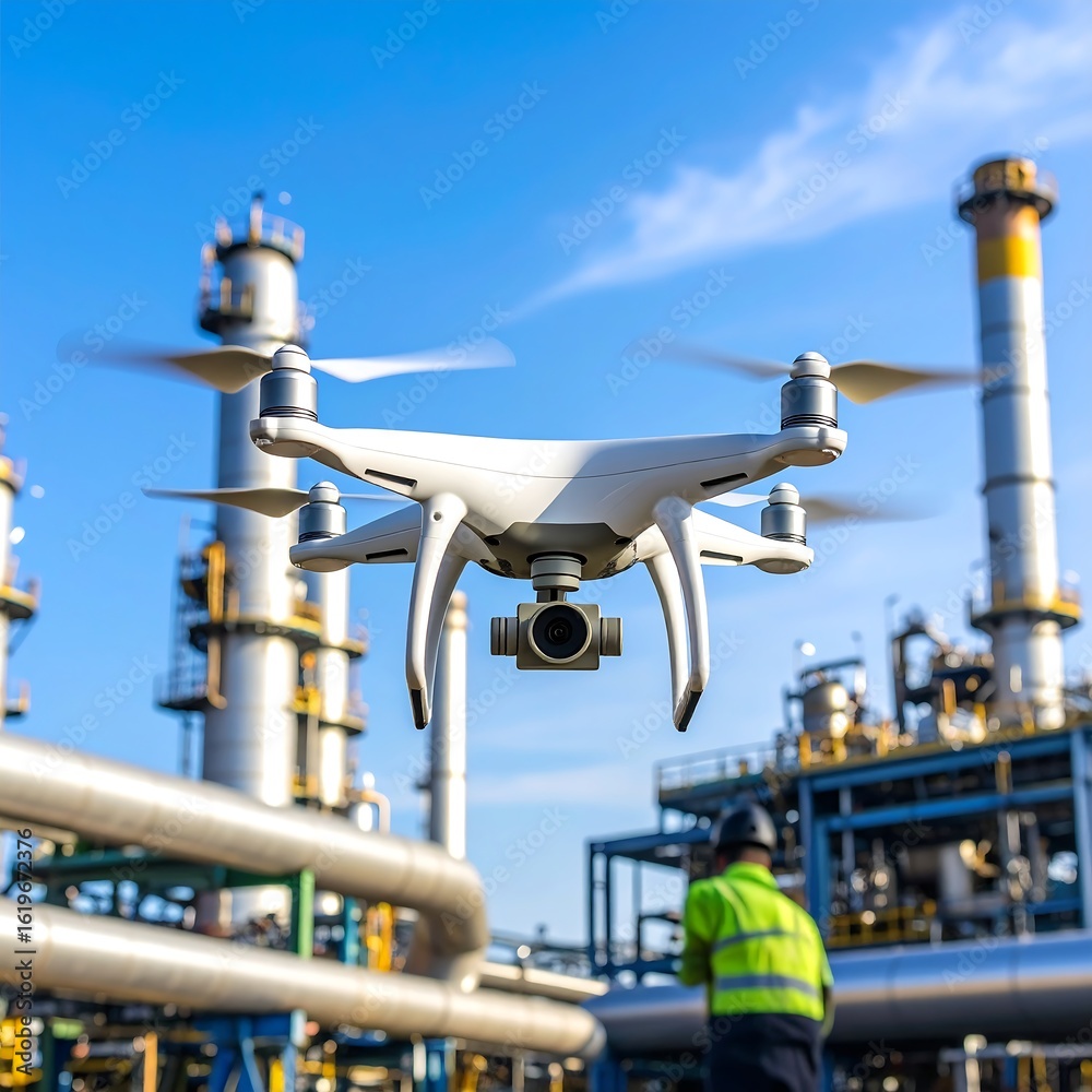 Drone surveillance at an industrial plant Drone surveillance at an industrial plant