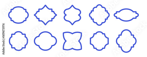 Mediterranean vintage frame ornate border vector illustration. Decorative classic blue traditional motif.