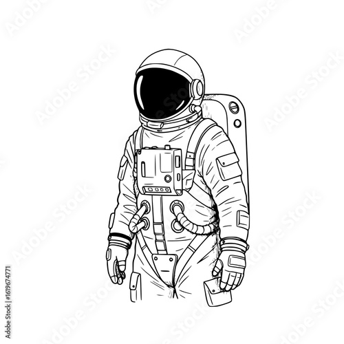 Astronaut exploring the cosmos in detailed sketch style