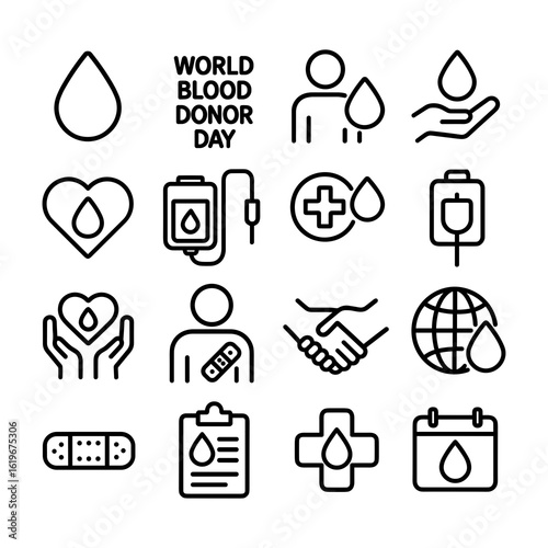 Minimalist Outline Blood Donation Symbol Set Modern Icon Collection
